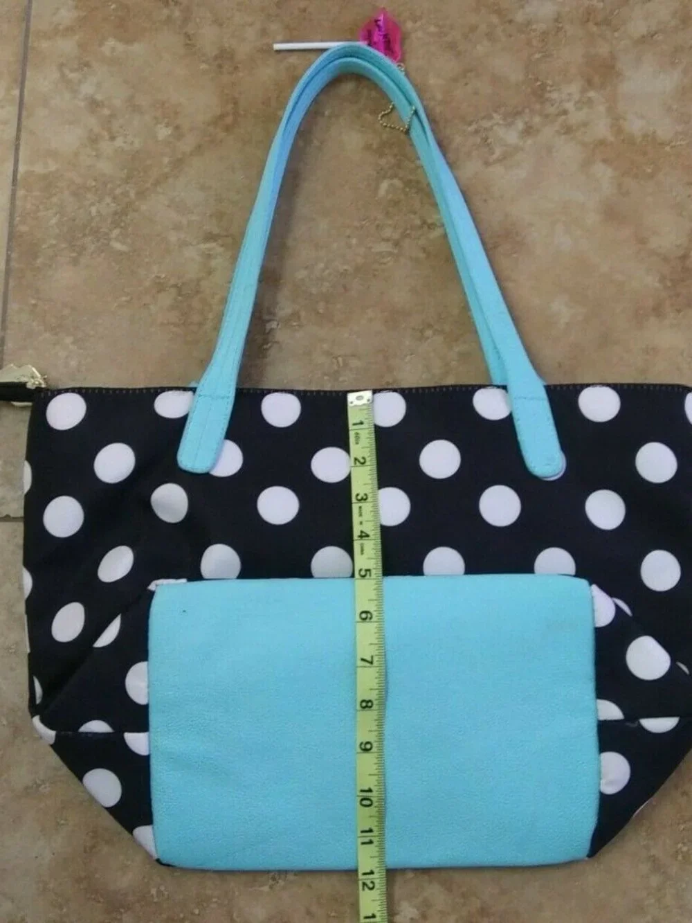 Betsey Johnson Purse Black & White with Teal Bow ...Very Cute